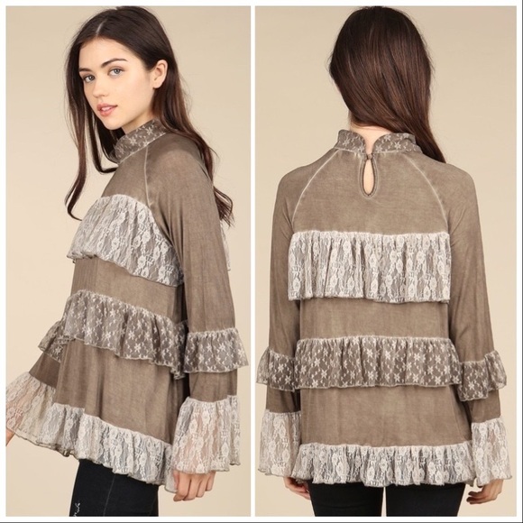 POL Chocolate Tiered Ruffle Lace Top - Picture 3 of 10